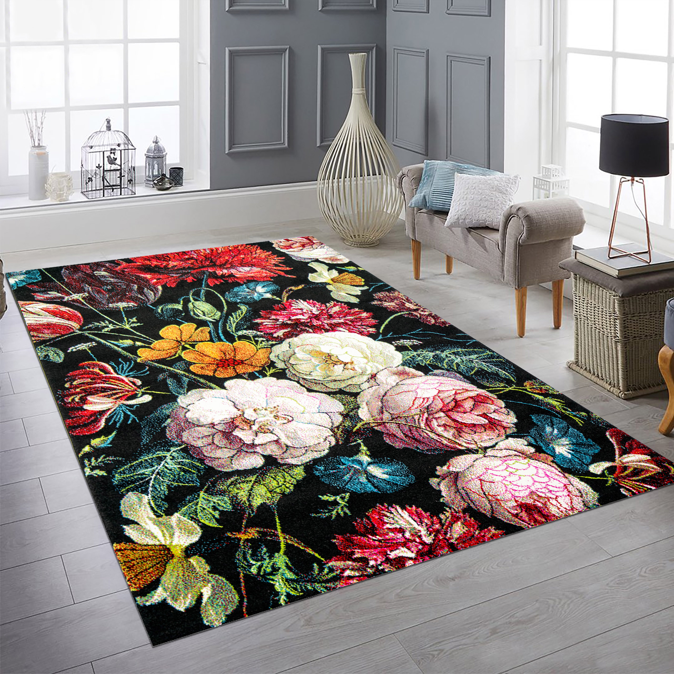 فرشهای جدید چاپی پرینتی گل برجسته مدرن - Contemporary floral high definition printed rugs for light home use